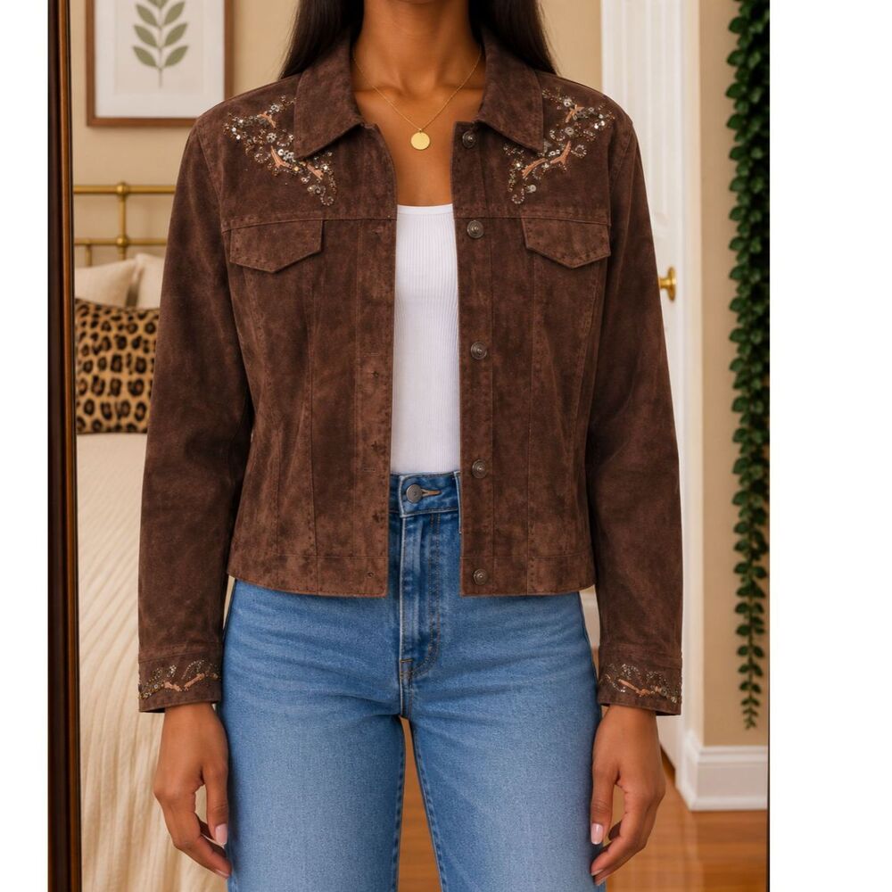Saguaro Suede Leather Women Cowgirl Jacket Beaded Embroidery West Western Size M